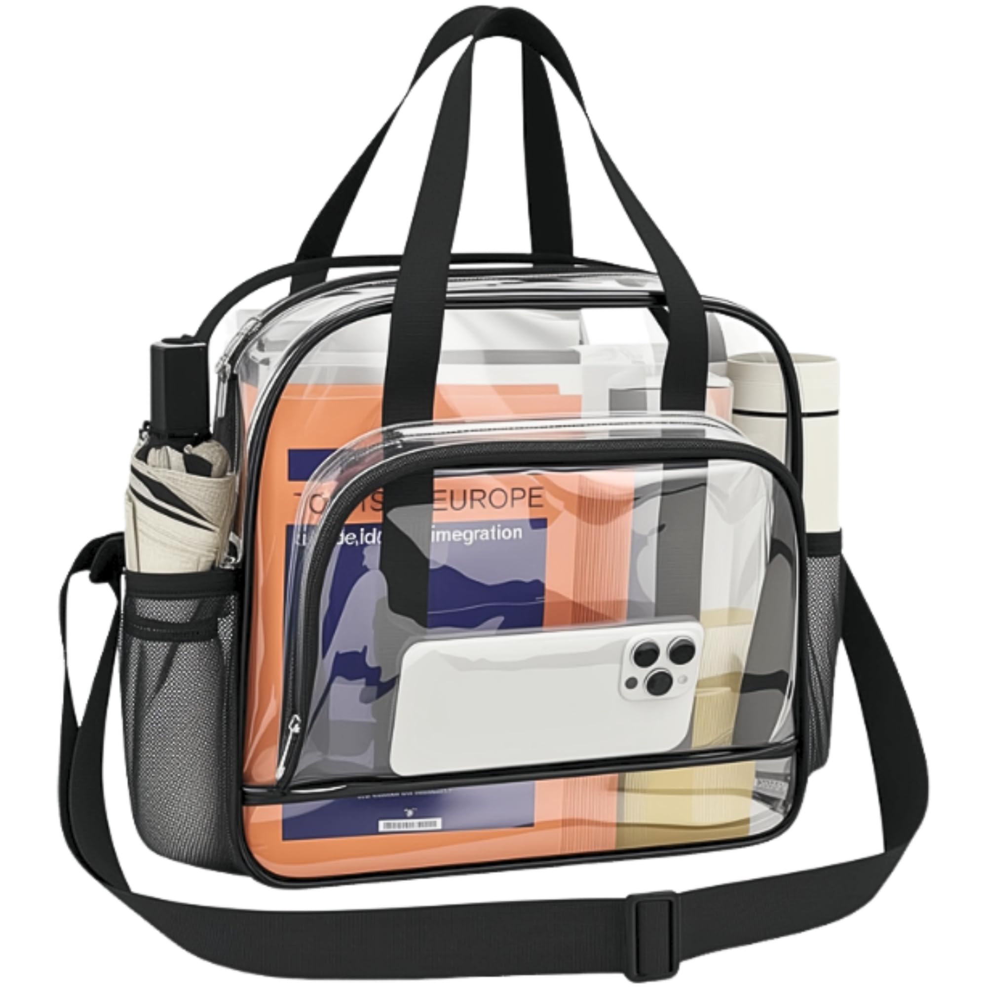 Paxiland Clear Bag for Stadium Events 12x6x12, Clear Tote Bag with Front Pocket and Detachable Strap for Sports Concert Work