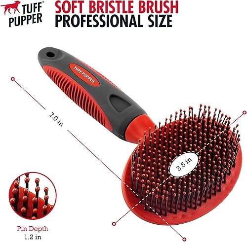 Miniatura 5 de Tuff Pupper Cepillo suave de cerdas redondas para perros y gatos  Aseo suave para cabello corto o largo  Herramienta de pasador suave para piel