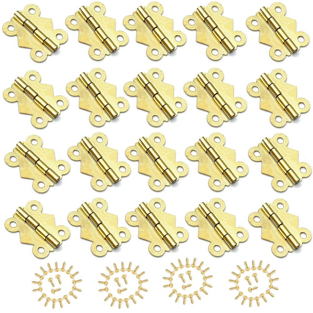 Skypro Bronze Jewelry Box Hardware 20 Pieces 25X30mm Hinges Antique Small Butterfly Hinges Box Hinges For Crafts Wooden Box Gift Box Hinges Cabinet Drawer Jewelry Box And 80 Screws (Golden)