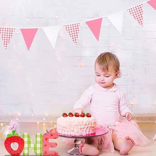 Miniatura 4 de Banderín a cuadros de color rosa intenso de 32 pies, banderines de tela a cuadros a cuadros de tela a cuadros a cuadros para boda, cumpleaños, baby