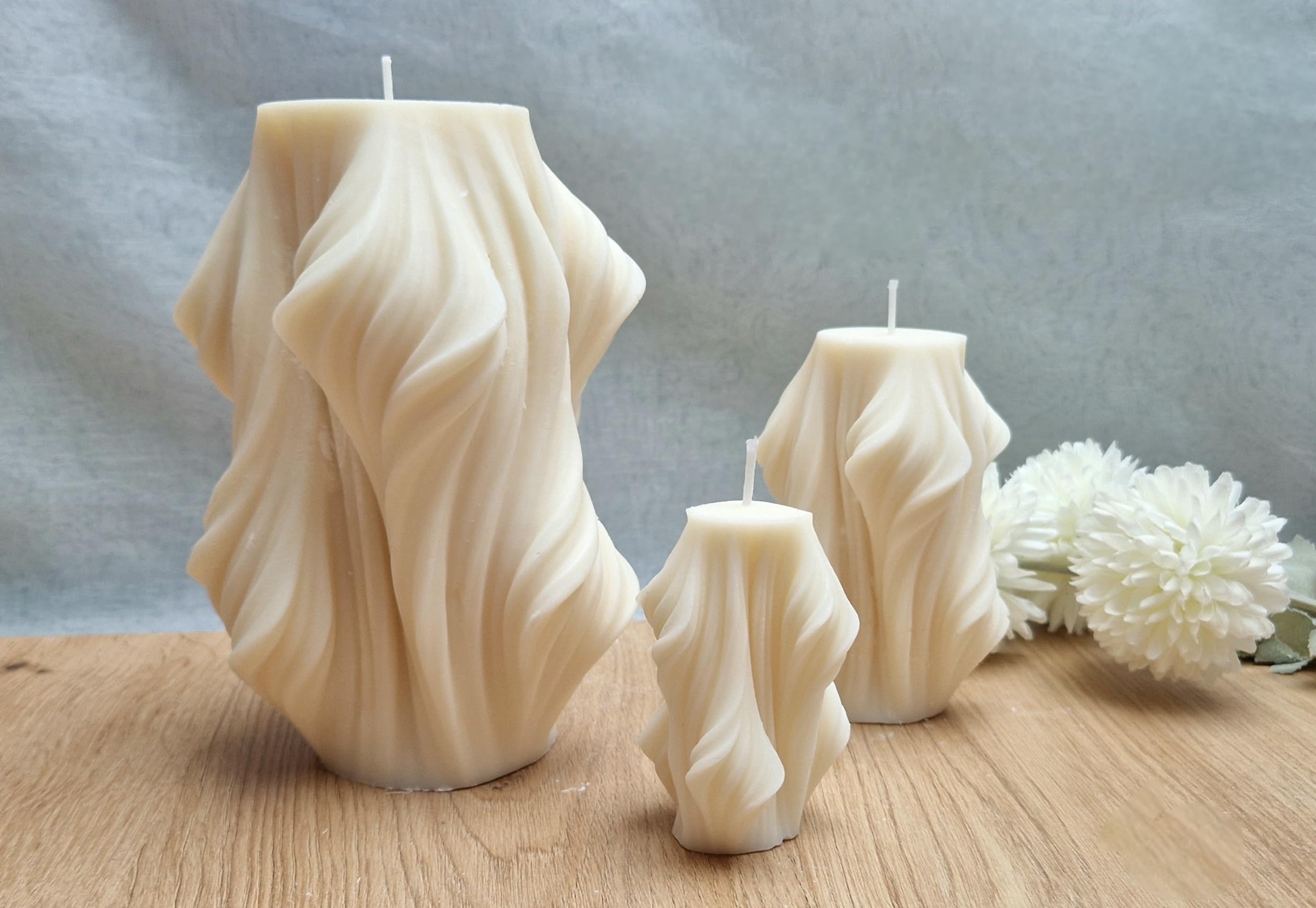 Schleier Swirl Kerze 3er Set, XXL Spiralkerze, Welle Twist Geschenkset, Riesenkerze