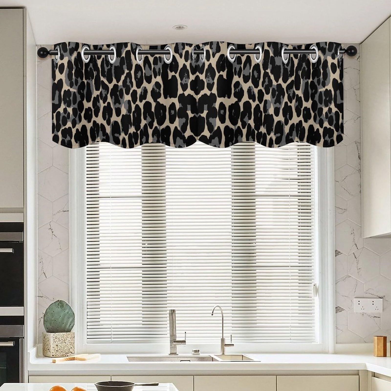 Cantonnière de style ethnique imprimé guépard noir double panneau pour salon et bain