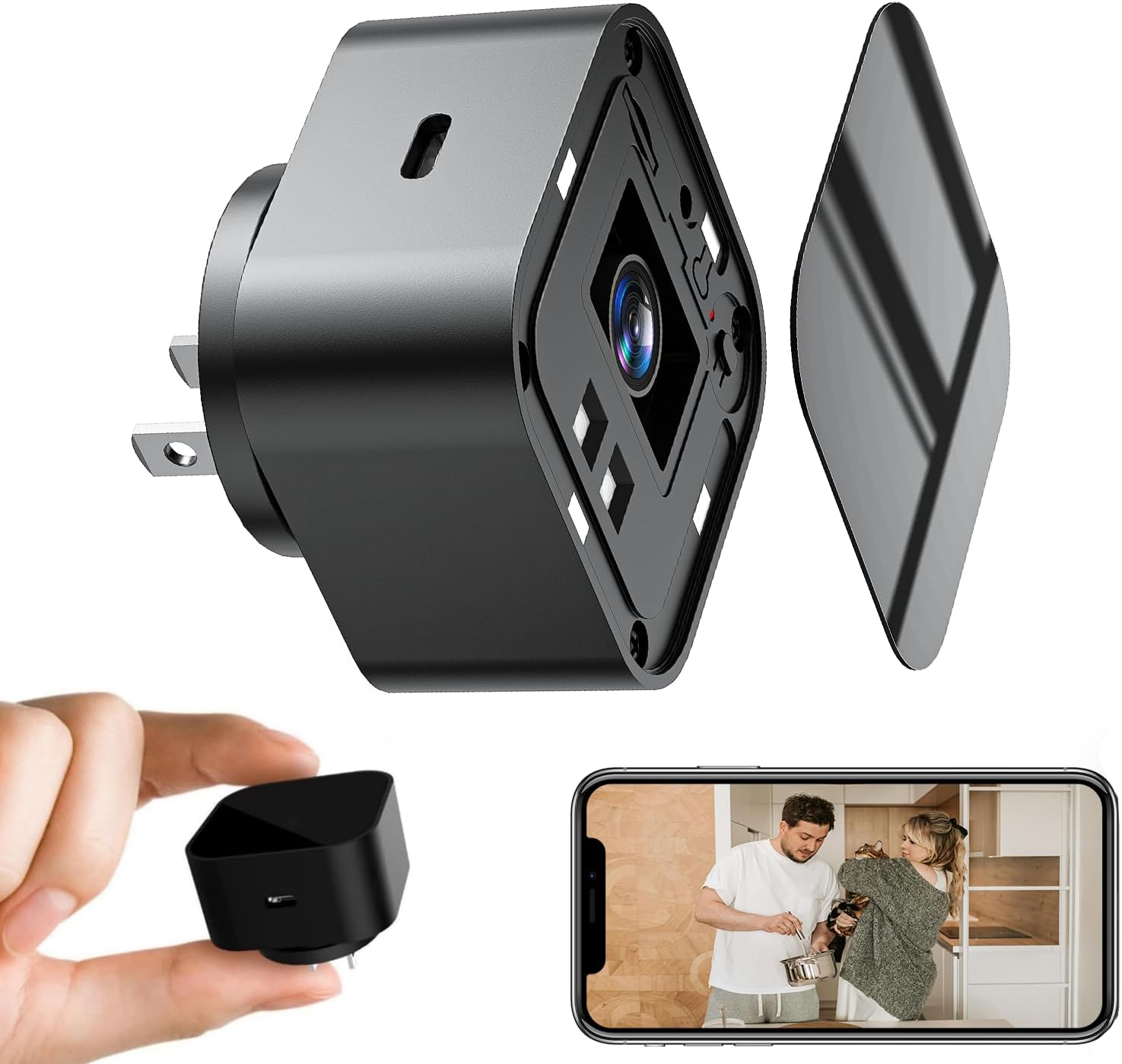 LIZVIE Spy Camera Charger, Phone Charger Cam Night Vision Motion Detection Mini Wireless Cam with 170° Wide Angle Wall Outlet Loop SD Storage for Indoor Home Security