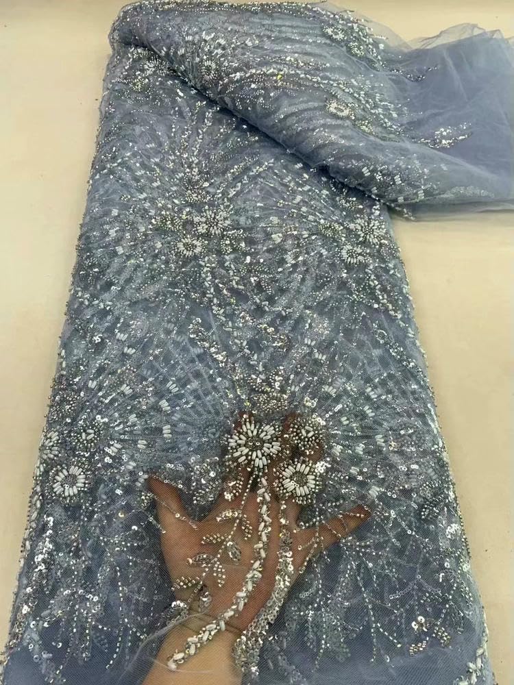 Tela de Encaje Verde con Cuentas, Encaje nigeriano, Tela con Cuentas Color Naranja Quemado para Bodas