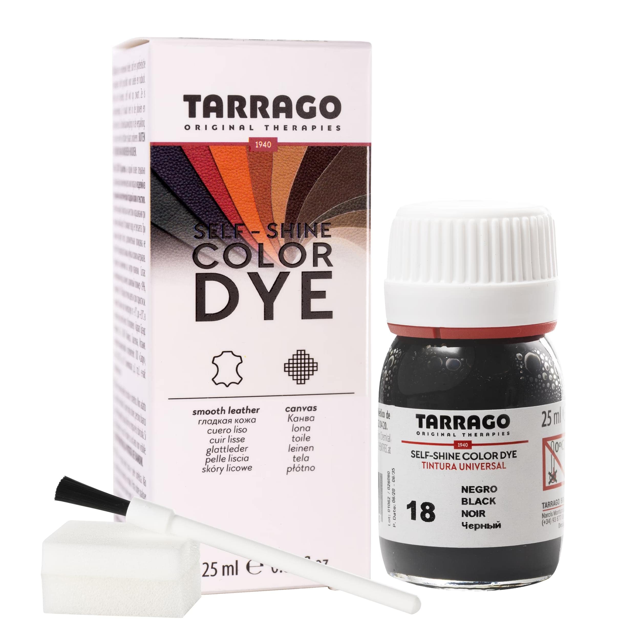 Tinte para Zapatos y Bolsos de Cuero y Textil con Esponja y Brocha | Cubre Rozaduras y Desgastes del Calzado | Gama de 90 colores