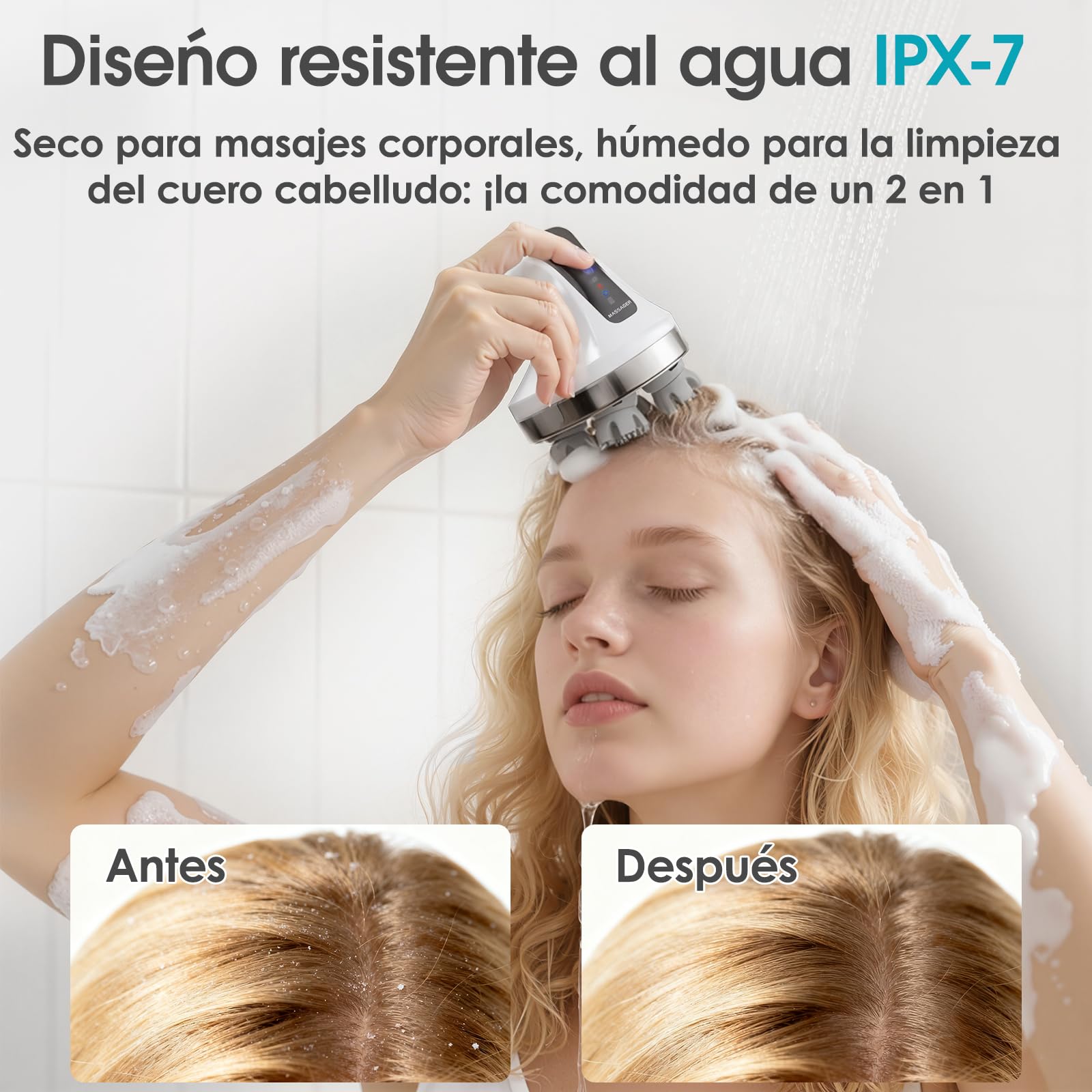 Masajeador de cuero cabelludo eléctrico 4D, masajeador de cuello y hombros con 108 nudos de silicona, masajeador corporal inalámbrico para piernas y espalda, IPX7 resistente al agua, 4 modos