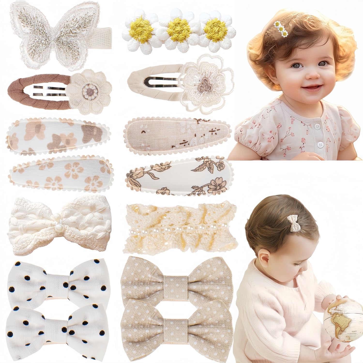 KAQILE Lot De 20 Barrettes à Cheveux Bébé – Marguerites En Tissu, Antidérapantes, 5,5 Cm – 10 Couleurs – Lin Et Métal – Cadeau Fille