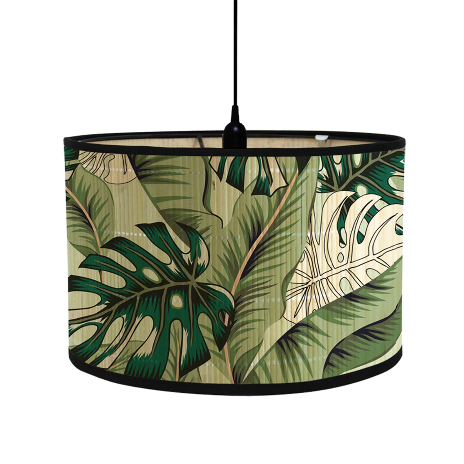 FANSU Table or Pendant Round Drum Lampshade, Modern Tropical Plant Pendant Lampshades Easy Fit Ceiling Pendant for Living Rooms, Bedroom, Hallways, Reading Room (Green Plants,30x30x20cm)