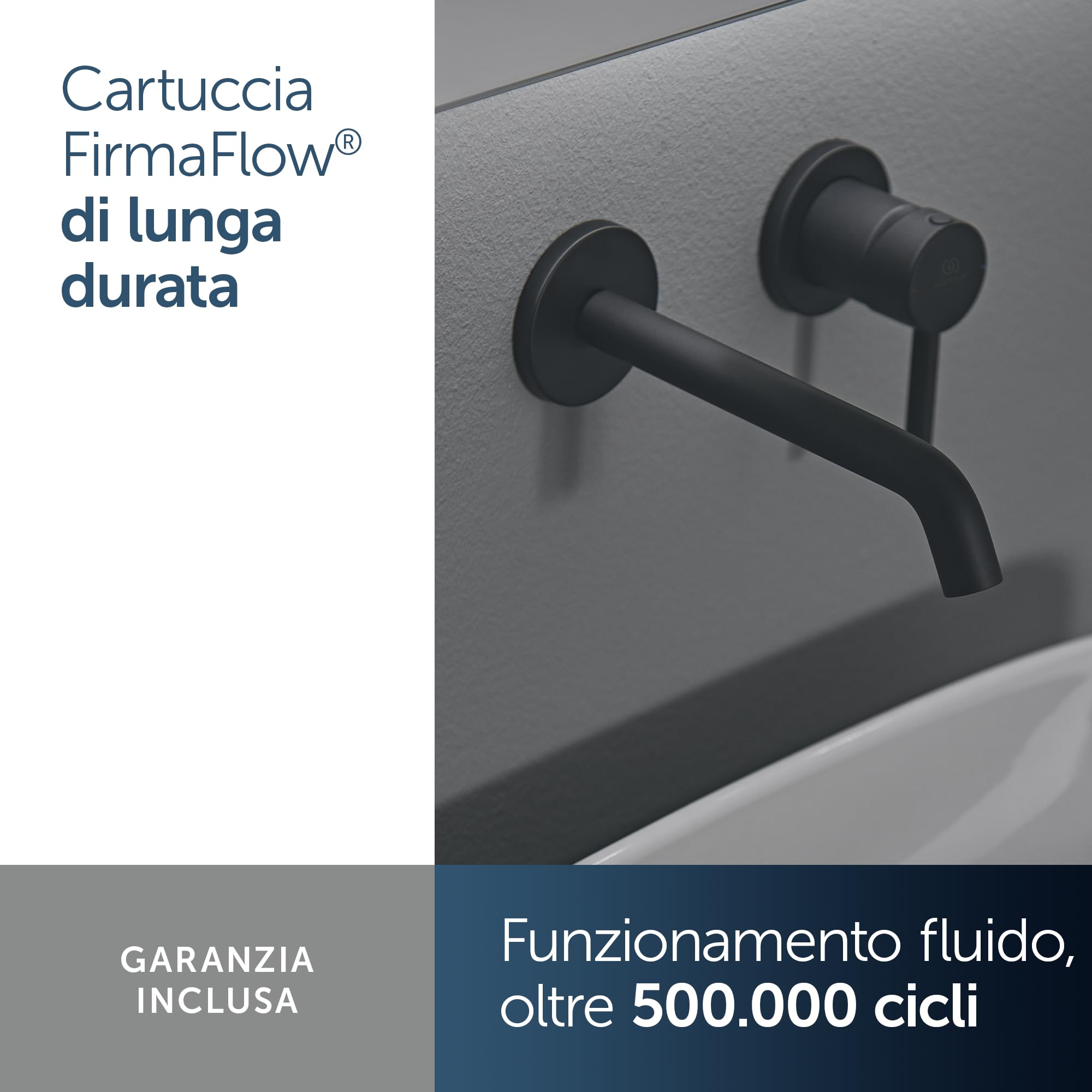 Ideal Standard Ceraline Rubinetto per lavabo a parete – Nero Opaco | Kit di montaggio a filo muro 2 per l'installazione finale, cartuccia FirmaFlow a risparmio idrico