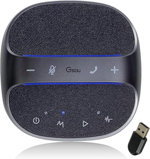 Conference Speakerphone with Bluetooth USB Adapter and 4 Mics for pc, Noise Reduction Conduction Speaker&Voice Enhanced 360° Pickup Conference Speakerphone for Video Calls/Zoom Meeting/Streaming