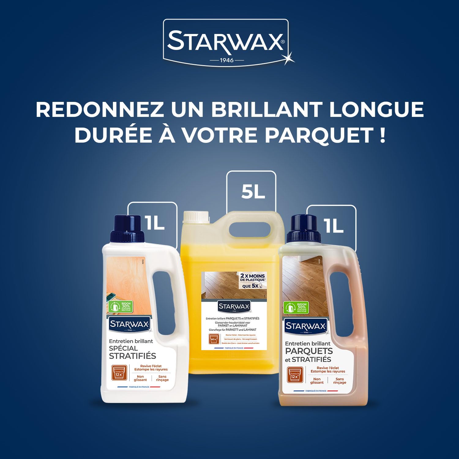 STARWAX Entretien brillant pour parquets et sols stratifiés 5L | Nettoie et ravive la brillance, estompe les rayures, réchauffe la teinte, sans rinçage, non glissant, jusqu'à 3600m²