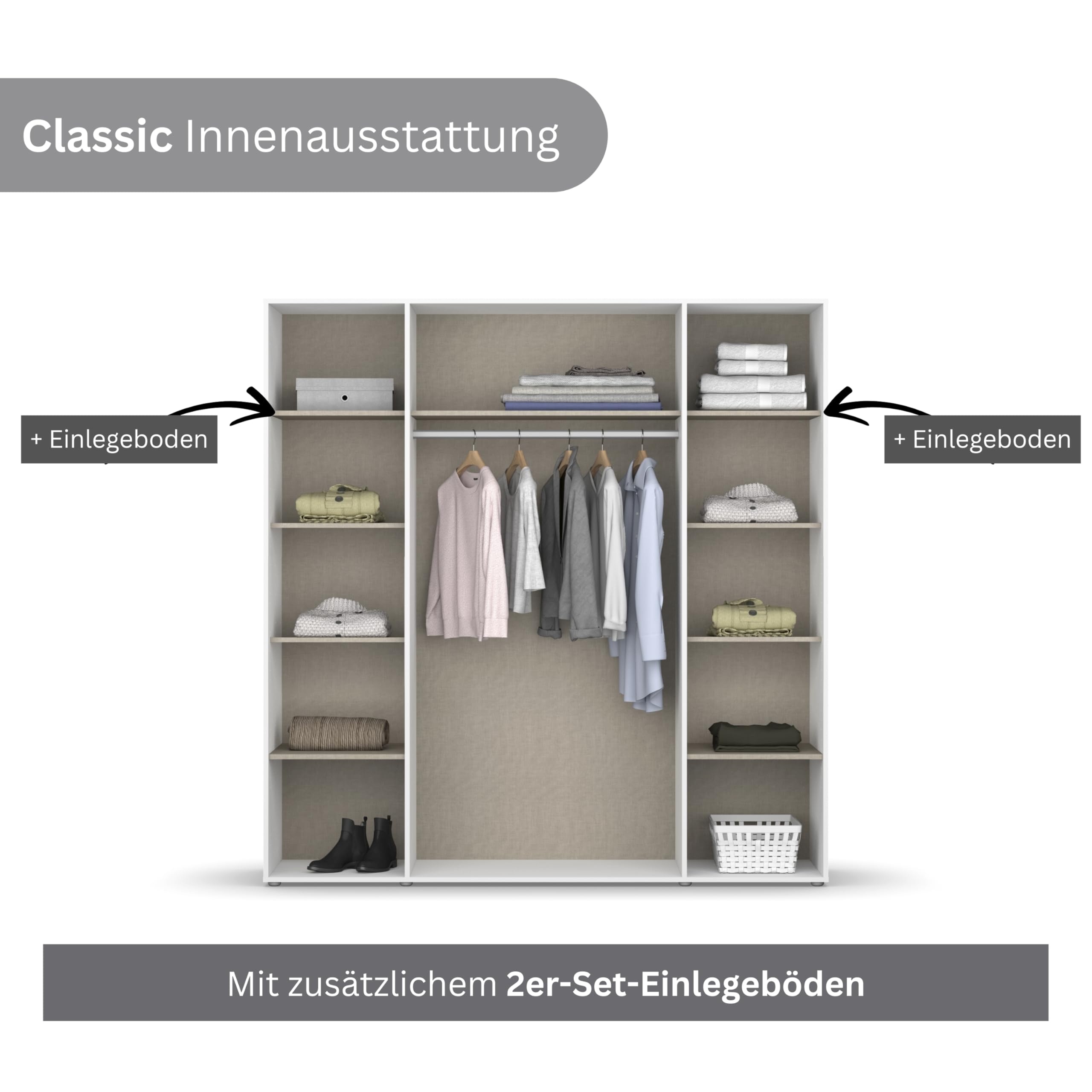 Rauch Möbel Nabila Kleiderschrank für Schlafzimmer, Kinderzimmer, Jugendzimmer, Flur, 4-türig, Push-to-Open, mit Zubehör Classic, Farbe Weiß, Breite 187 cm