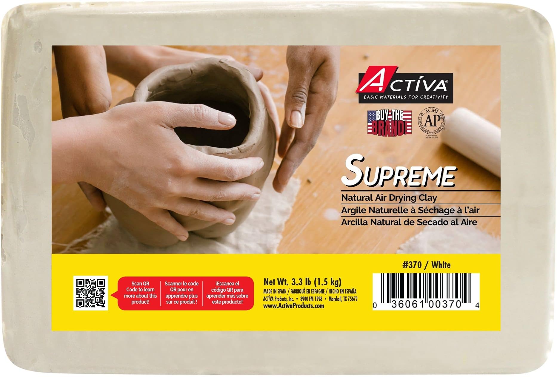 ACTIVA Supreme Artist's Air-Dry Modelling, 3.3 pounds, White Clay