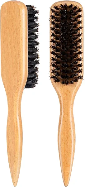 Slick Back Hair Brush for Women & Men, Boar Bristle Hair Brush for Thin & Fine Hair, Soft Smoothing Baby Hairs for Polishing, Deepening, Styling, Sectioning & Parting-Wide Rat Tail