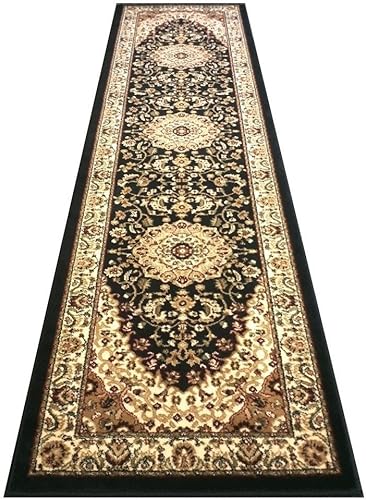 Bellagio Alfombra tradicional de 32 pulgadas x 10 pies, diseño negro 401