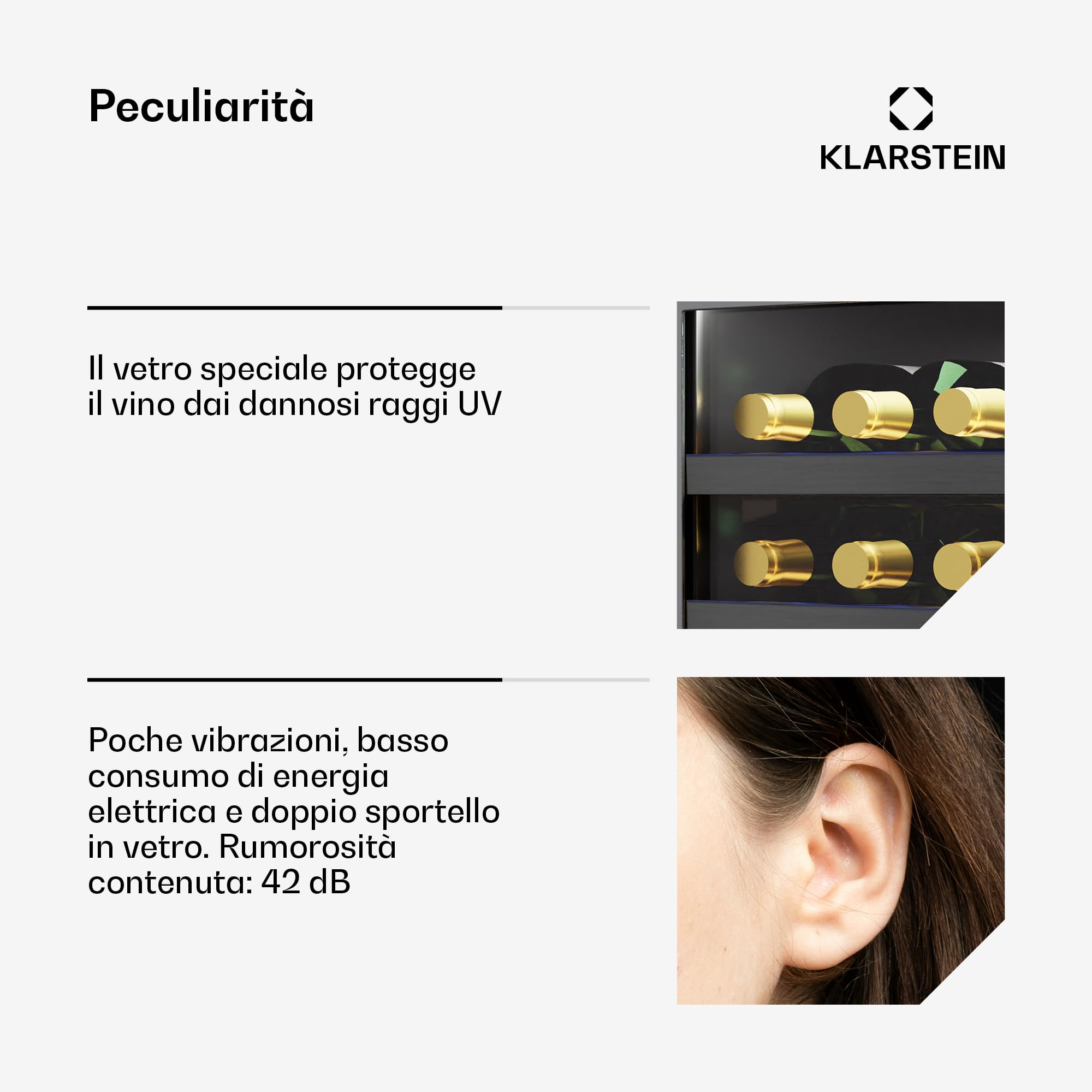 Klarstein Vinovilla 7 Uno - Frigorifero per Vini da Incasso, 7 Bottiglie, 1 Zona, 5-18°C, Illuminazione LED, Funzionamento Silenzioso, Nero Opaco, Frigorifero per Vini Stretto