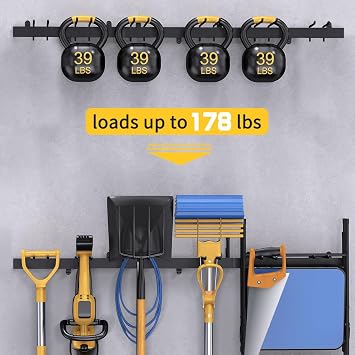 Mutool 51inch Wall Mounted Tool Storage Rack Single Hook, Metal Wall Mount Tools Home and Garage Storage System, Steel Gear Hanger, for Garden, Garage, Wall Tool Organiser (Single Row Hook)