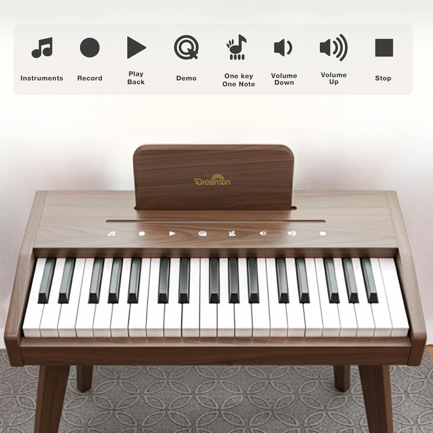 Dreamon Kids Digital Piano Keyboard, Music Educational Instrument Toy, Wood Piano for 3+ Girls and Boys, Christmas & Birthday Gifts for Kids Ages 6-12 Years Old
