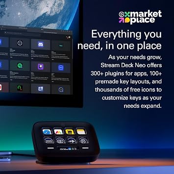 Elgato Stream Deck Neo Black, 8 Customizable Keys | Two info touch points, Automates repetitive tasks, Compatible with Zoom, Teams, Spotify, Twitch, Zero-plastic packaging