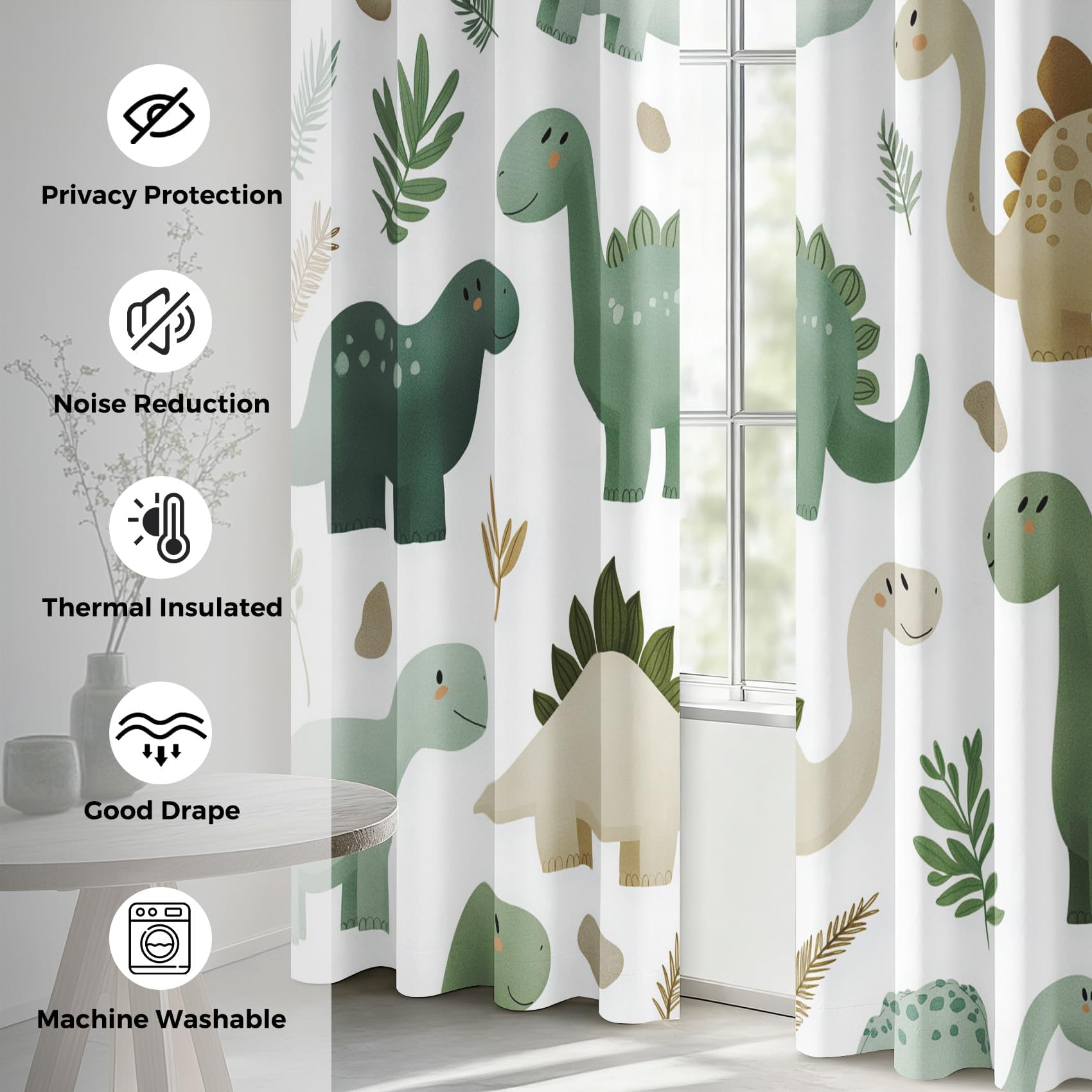 Rideau Dinosaures 70x200cm(LxH) Rideau Occultants Thermiques Motif Animaux Dessin Animé pour Chambre d'enfant (Garçons, Filles, Bébés), Lot De 2 Draperies Intérieurs à Oeillets