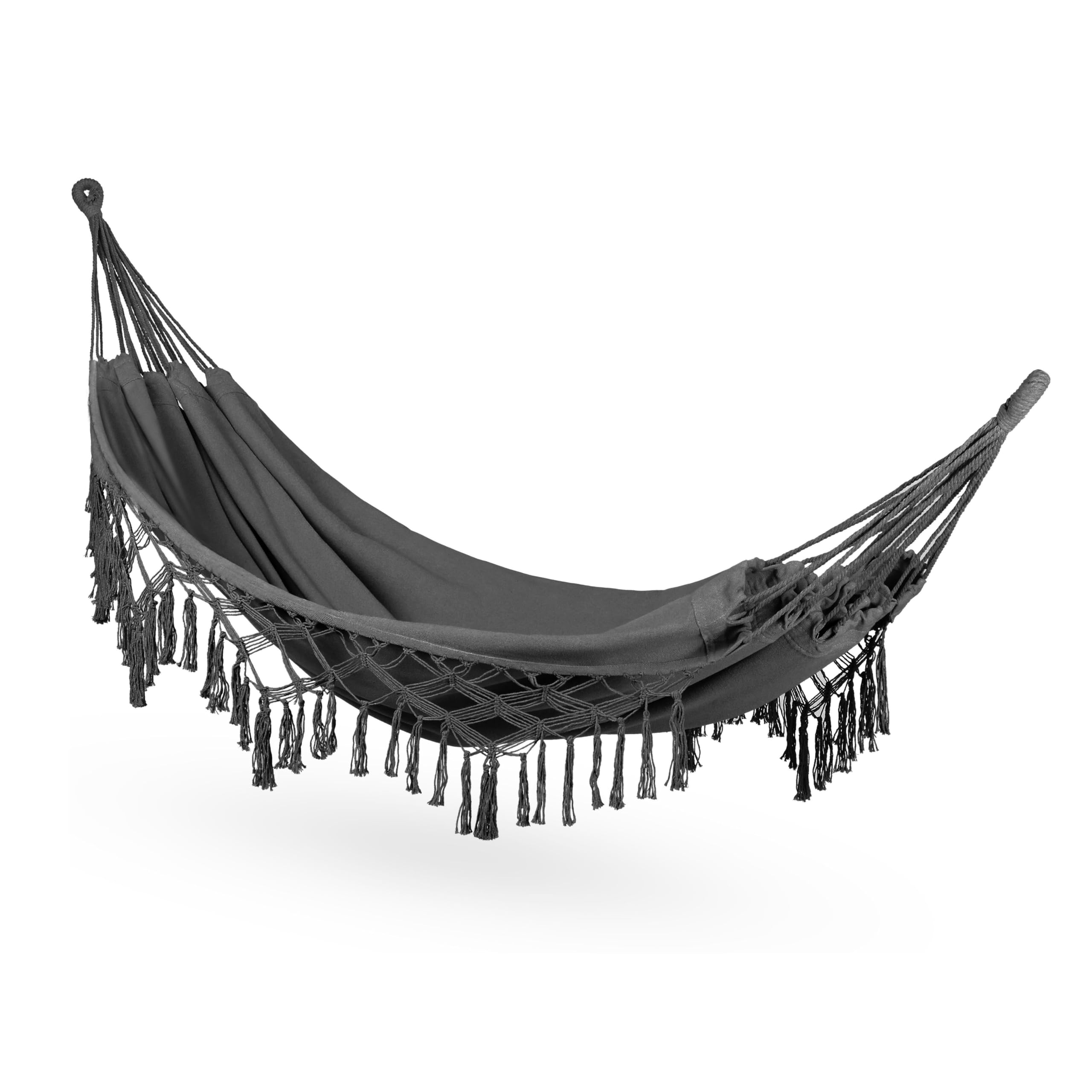 Hamac Suspendu - 200 x 150 cm - Hamac de Camping et Jardin Confortable - 250kg Capacité de Charge - 1-2 Personnes pour Intérieur, Balcon, Extérieur (Gris foncé)
