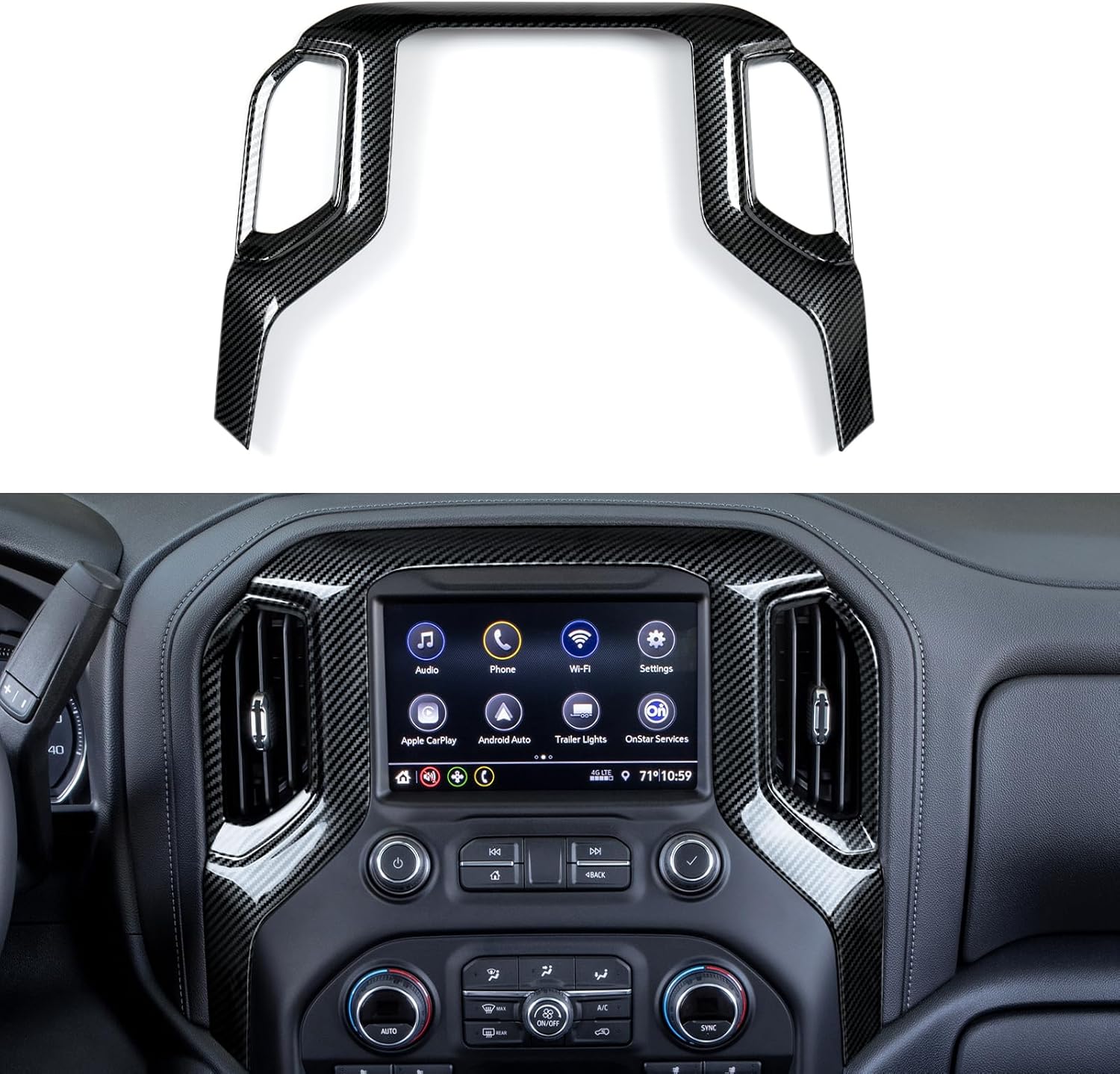 Car ABS Center Console Air Vent Navigation Panel Trim Cover for 2019-2025 Chevy Silverado | for GMC Sierra 2019-2021 1500 2500 3500 HD Carbon Fiber Interior Accessories