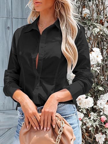 Miniatura 3 de siliteelon - Camisas de vestir de manga larga con botones para mujer, sin arrugas, cuello para trabajo, oficina, unicolor, blusas con corsé