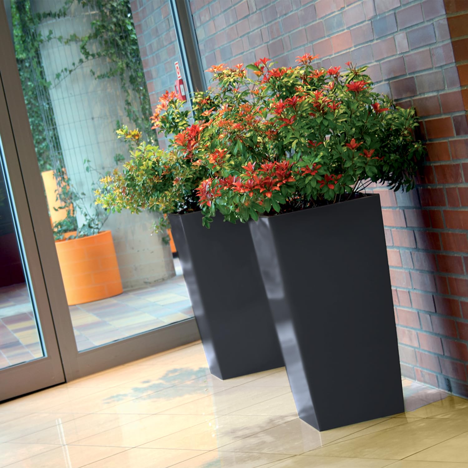 IMJ-Global - 2 Vasi per Piante da Esterno in Plastica Resistente Alle Intemperie, Vasi per Piante da Interno 26,5x26,5x50 cm (26,6L) con Inserto da 11 Litri, Arredamento Casa e Giardini (Nero)