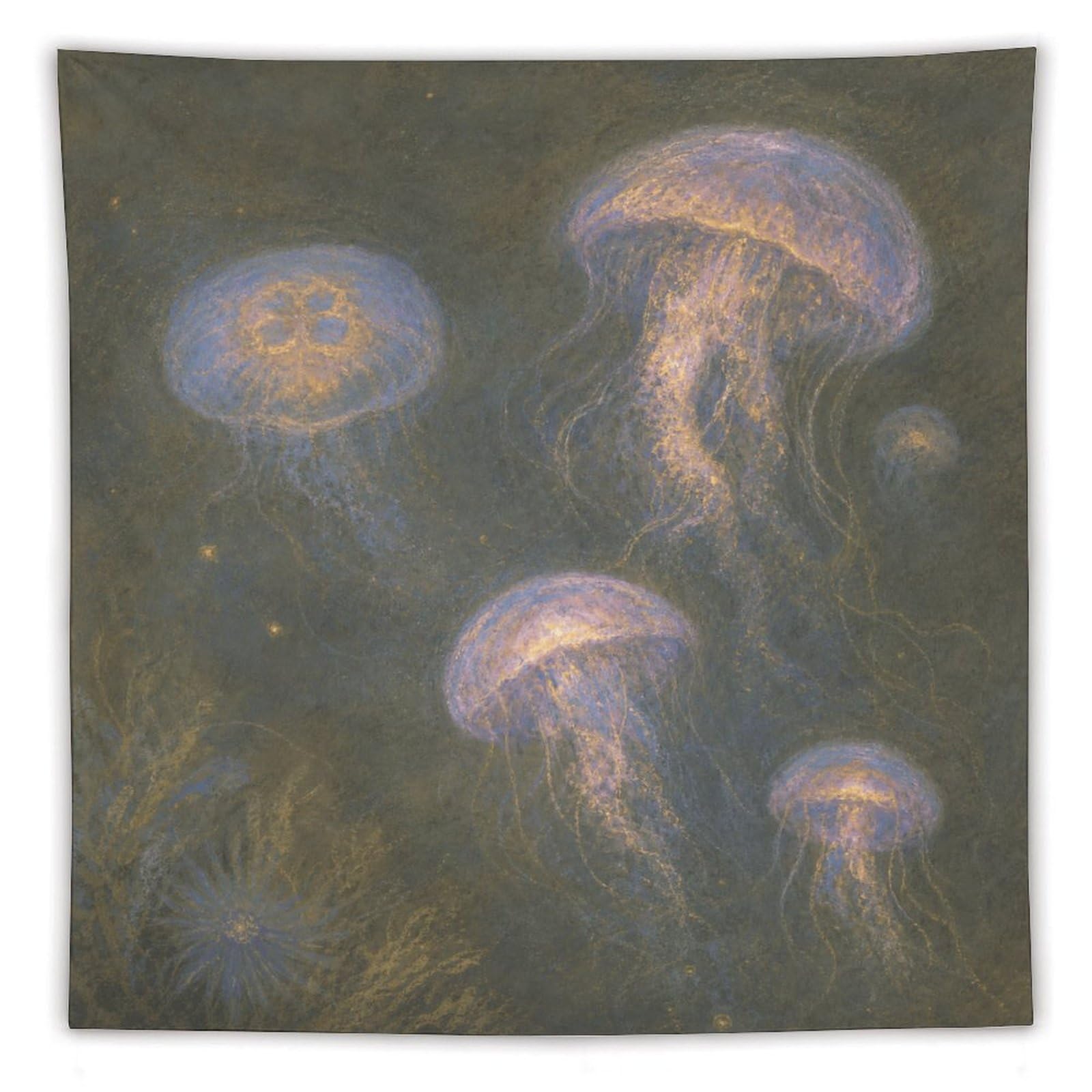H3B8U2Y5 Glowing Jellyfish Wall Tapestry, Realistic Illustration, Dorm Room