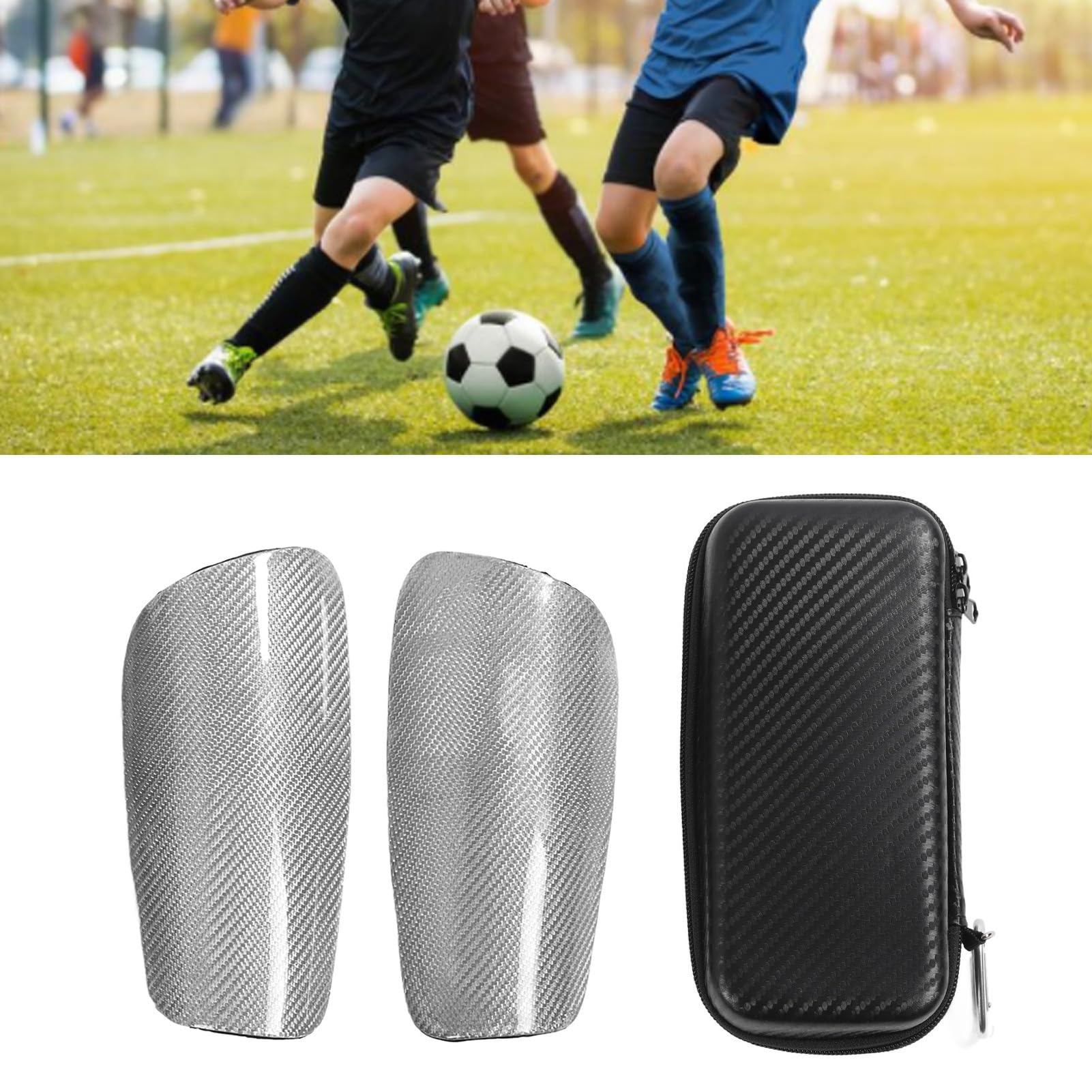 Parastinchi in Carbonio per Calcio, Parastinchi Professionali con Custodia, Leggeri e Protettivi per Partite di Calcio, Antiurto per Bambini e Adulti, Design Ergonomico con Imbotti