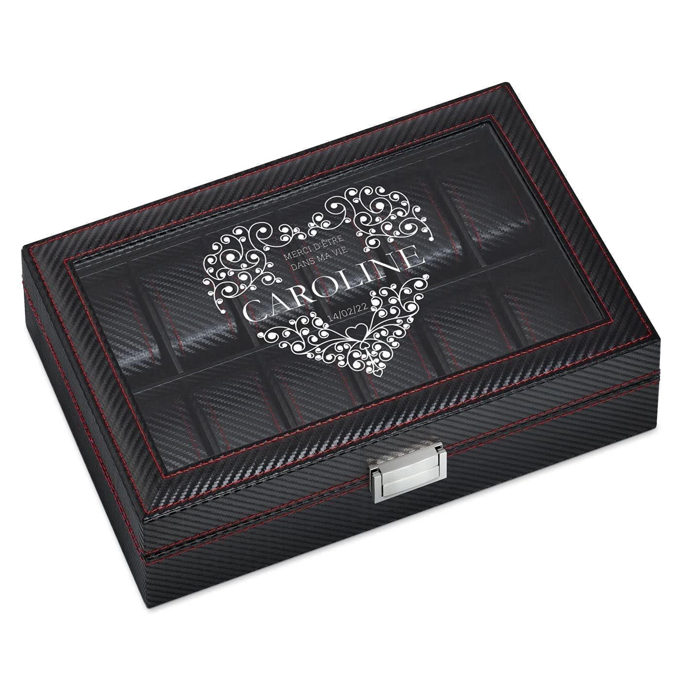 Maverton Boîte à Montres avec Vitrine Gravée, Coffret pour 12 montres
