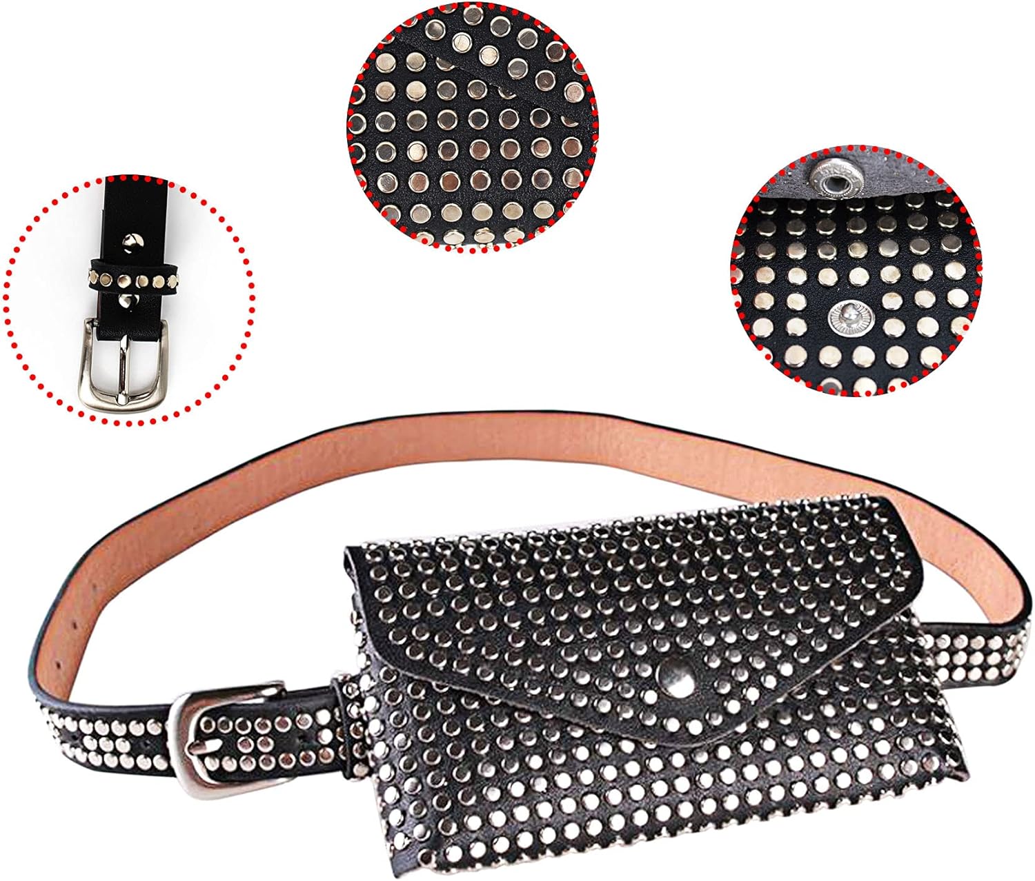 Women Mini Punk Rivet PU Leather Fanny Pack Waist Martinique Ubuy