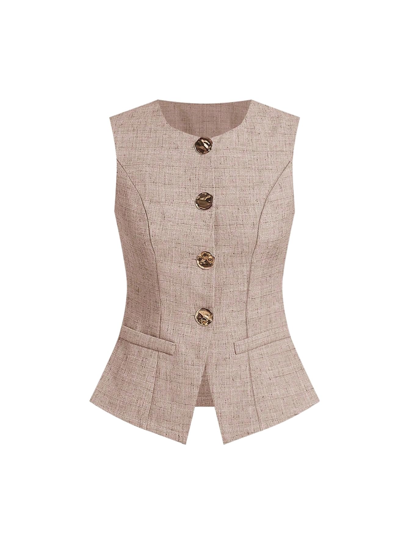 SOLY HUX Womens Button Up Blazer Vest Elegant Crew Neck Sleeveless Business Casual Waistcoat
