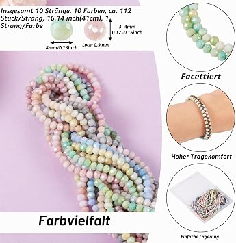 BB Beadthoven 6 Strands Electroplated Glass Beads Strands 4mm Faceted Rondelle Glass Beads Loose Spacer Bulk Pack for Crafts Jewelry Making