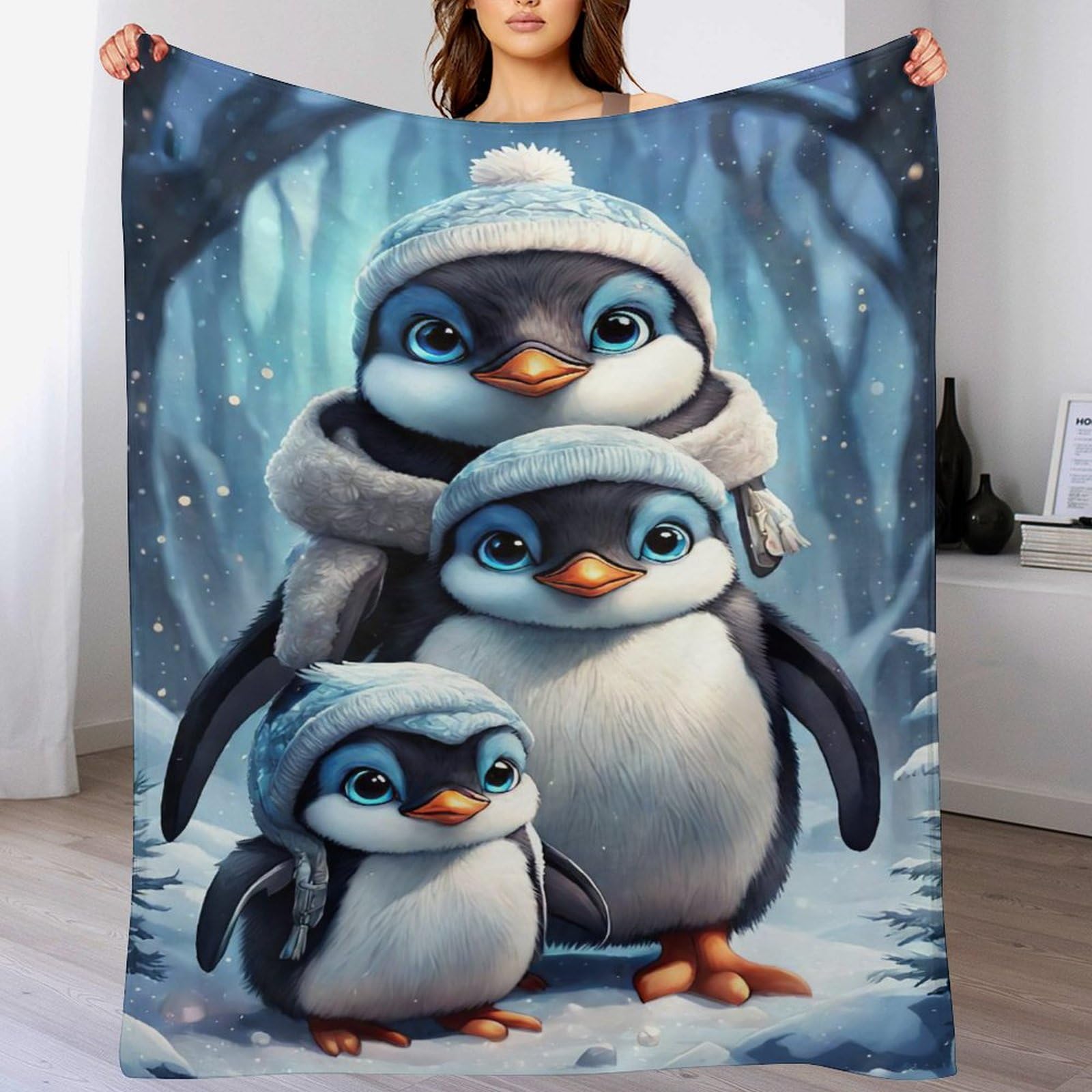 Couverture flannel pingouin chaude et anti-rides pour toutes saisons