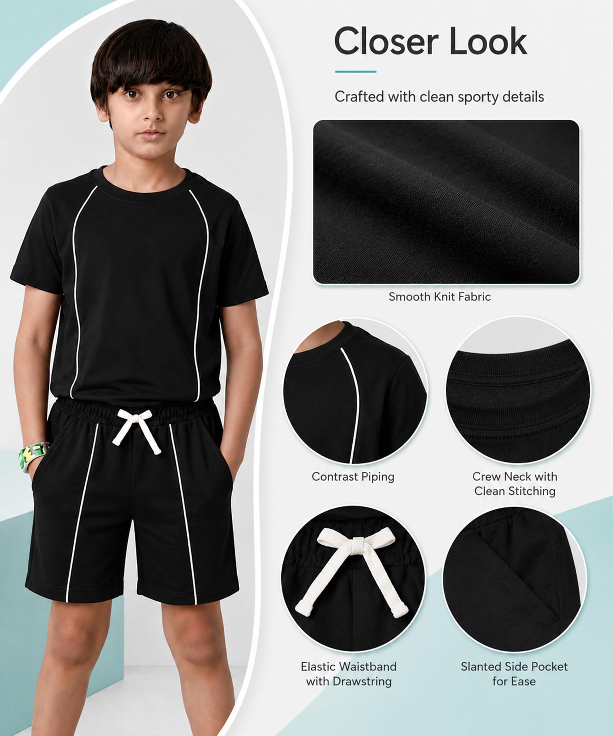 KYDA KIDS Chłopcy, 100% czysta bawełna, jednokolorowa, oversize, koszulka i szorty z krótkim rękawem, zestaw (1 sztuka)