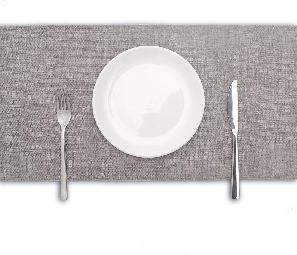 ARKSU Gray Burlap Table Runner 12 x 120 Inch Imitated Linen Wrinkle-Free for Wedding/Bridal Party/Rustic Event