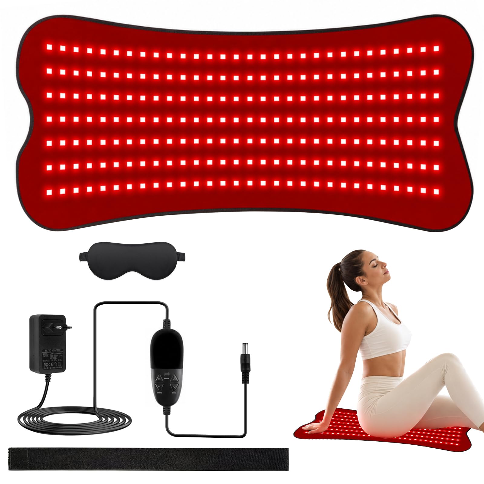 Luce rossa opaca, 210 LED, 80 x 35 cm, luce rossa e infrarossi, 660 nm, 850 nm, tappetino per terapia della luce LED, 5 livelli di luminosità e timer, per schiena, gambe, spalle, vita e ginocchia