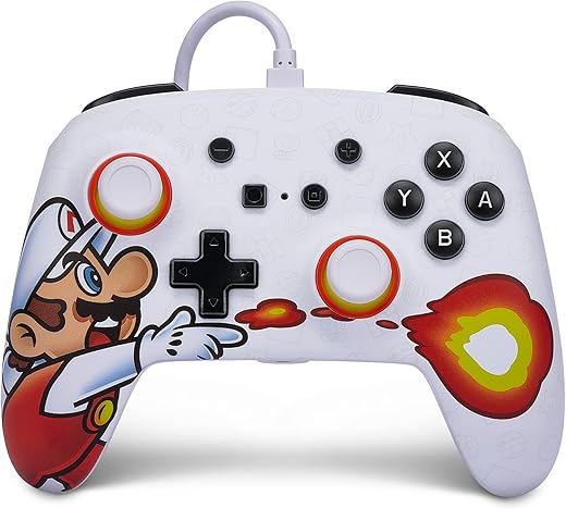 PowerA Enhanced Wired Gaming Controller for Nintendo Switch or Nintendo OLED, Super Mario Bros, Fireball Mario, White/Red (Officially Licensed)