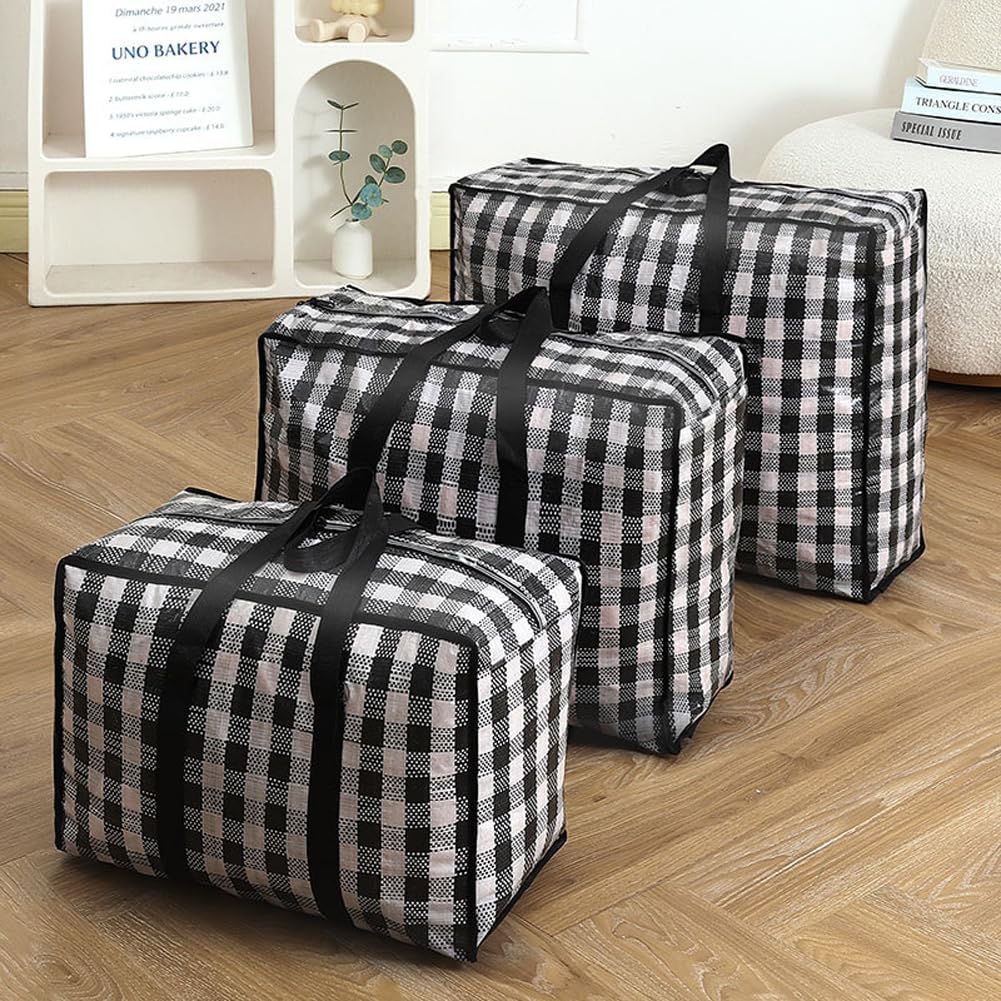 Waterproof Heavy Duty Moving Bags - 3 Pack (Medium, Large, Extra Large) for Seasonal Clothes, Quilts & Blankets - Durable Zipper & Strong Handles for Easy Storage & Organization