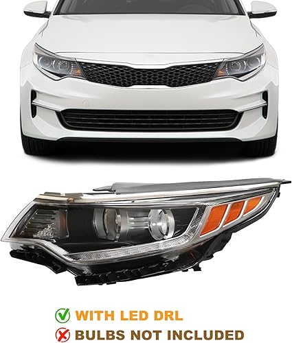 Miniatura 7 de Para 2016 2017 2018 Kia Optima Conjunto de faros halógenos Proyector Faro Izquierdo Lado del Conductor Carcasa Negra Lente Transparente y Amarillo