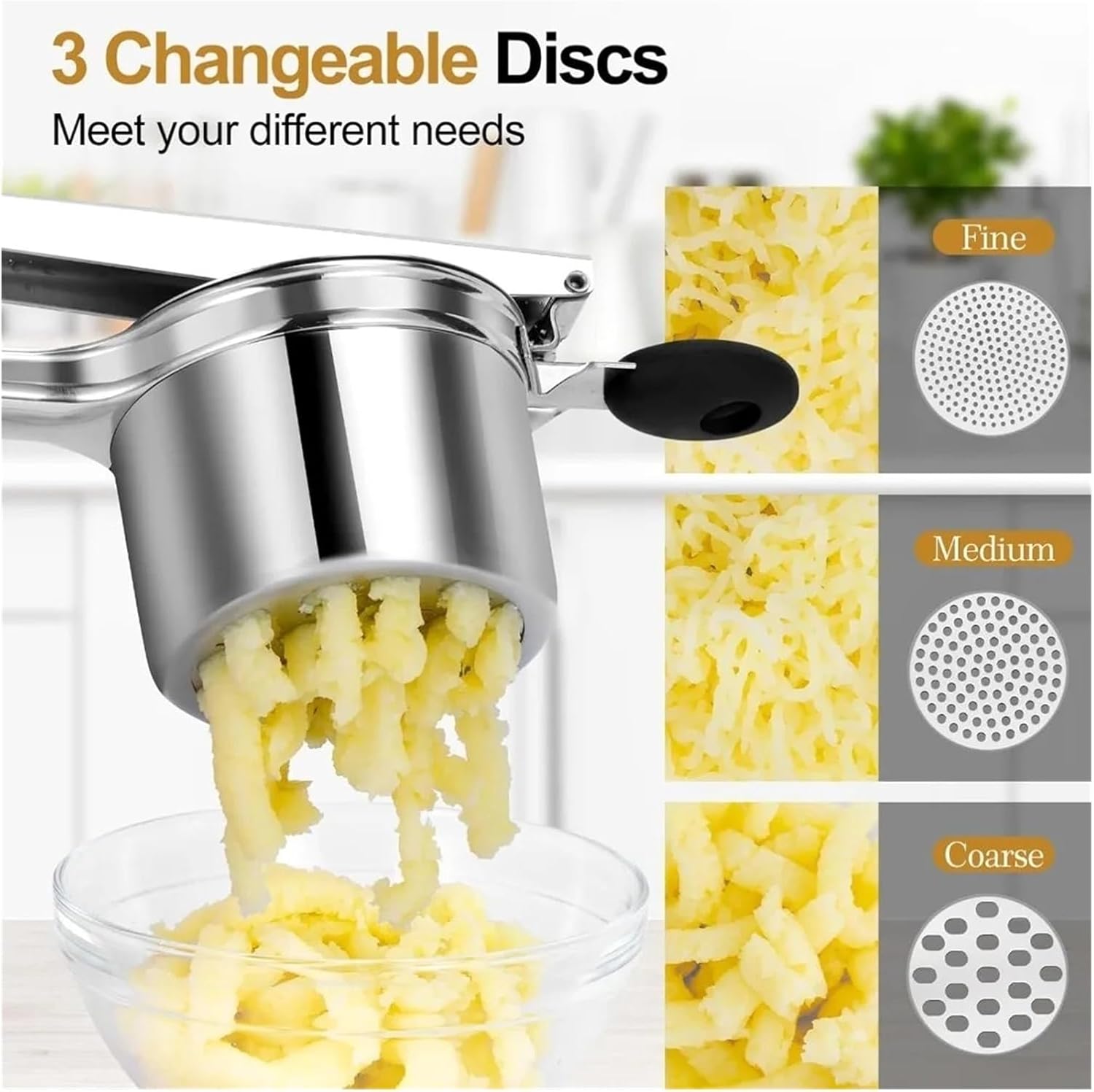 Stainless Steel Potato Ricer - Heavy Duty Masher for Fruits and Vegetables with Handles