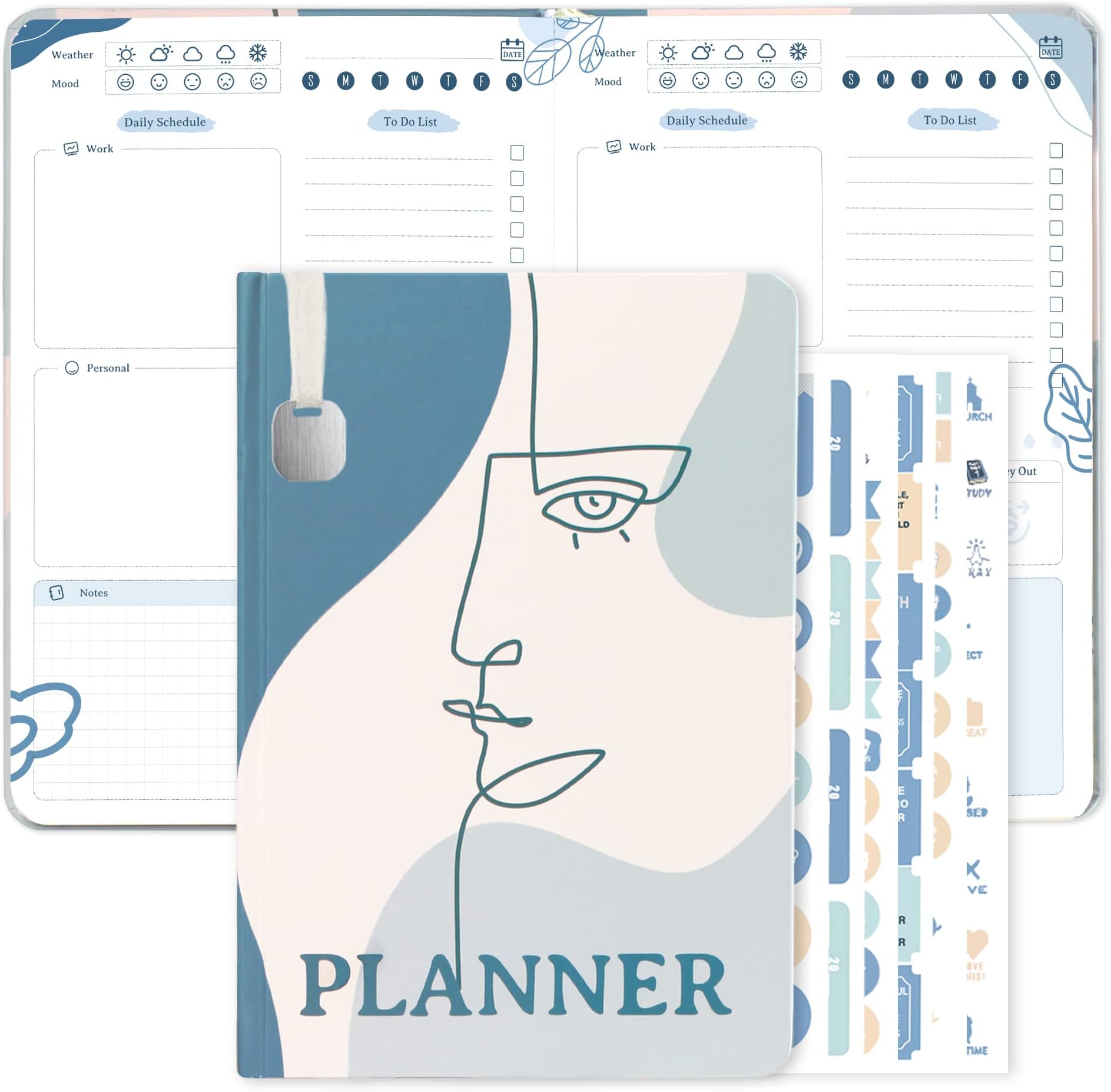Daily To Do List Planner Notebook with Stickers (8”x 6”) - 2024 6 Months Undated Task Checklist Academic Planner Journal with Stickers for Time Management- Office Supplies to Organize Appointments & Schedules, Plan Agendas, And Boost Productivity - Abstract Blue