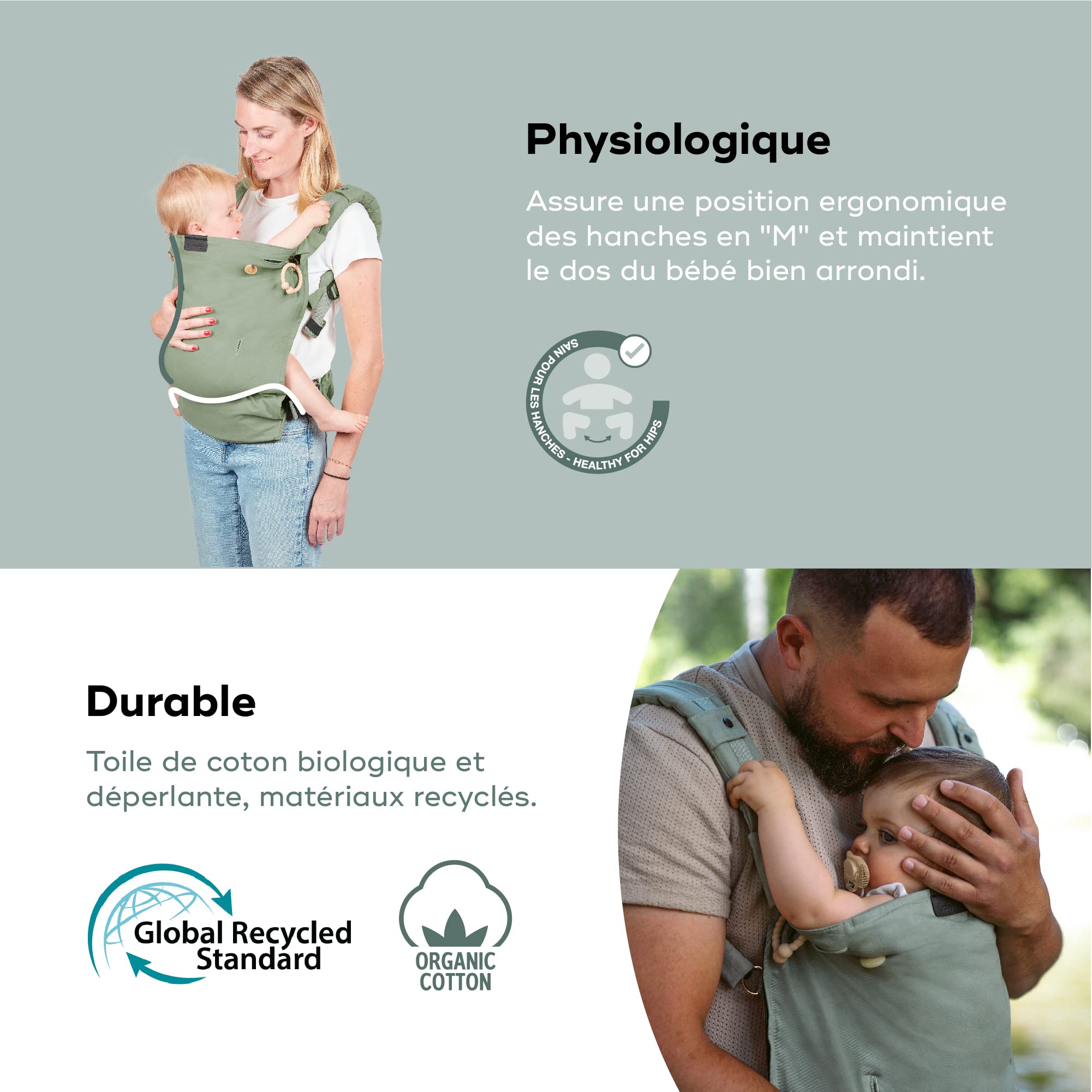 Babymoov Porte-bébé Physiologique et Evolutif en Réhausseur Nomade Moov & Boost - Sage green