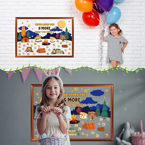 Miniatura 7 de Jesus Loves You S'more - Juego de tablones de anuncios cristianos, decoraciones de escuela dominical para aula, versículos religiosos de la Biblia,