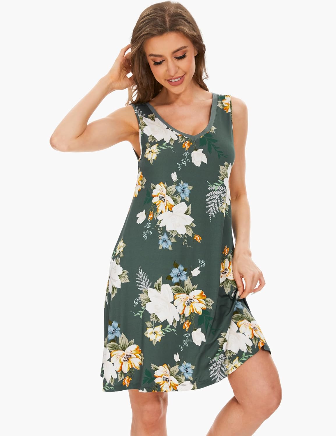 GYS Womens Bamboo-Derived Viscose Nightgowns Soft Sleeveless V Neck Nightdress Lightweight Sleep Shirt S-4XP