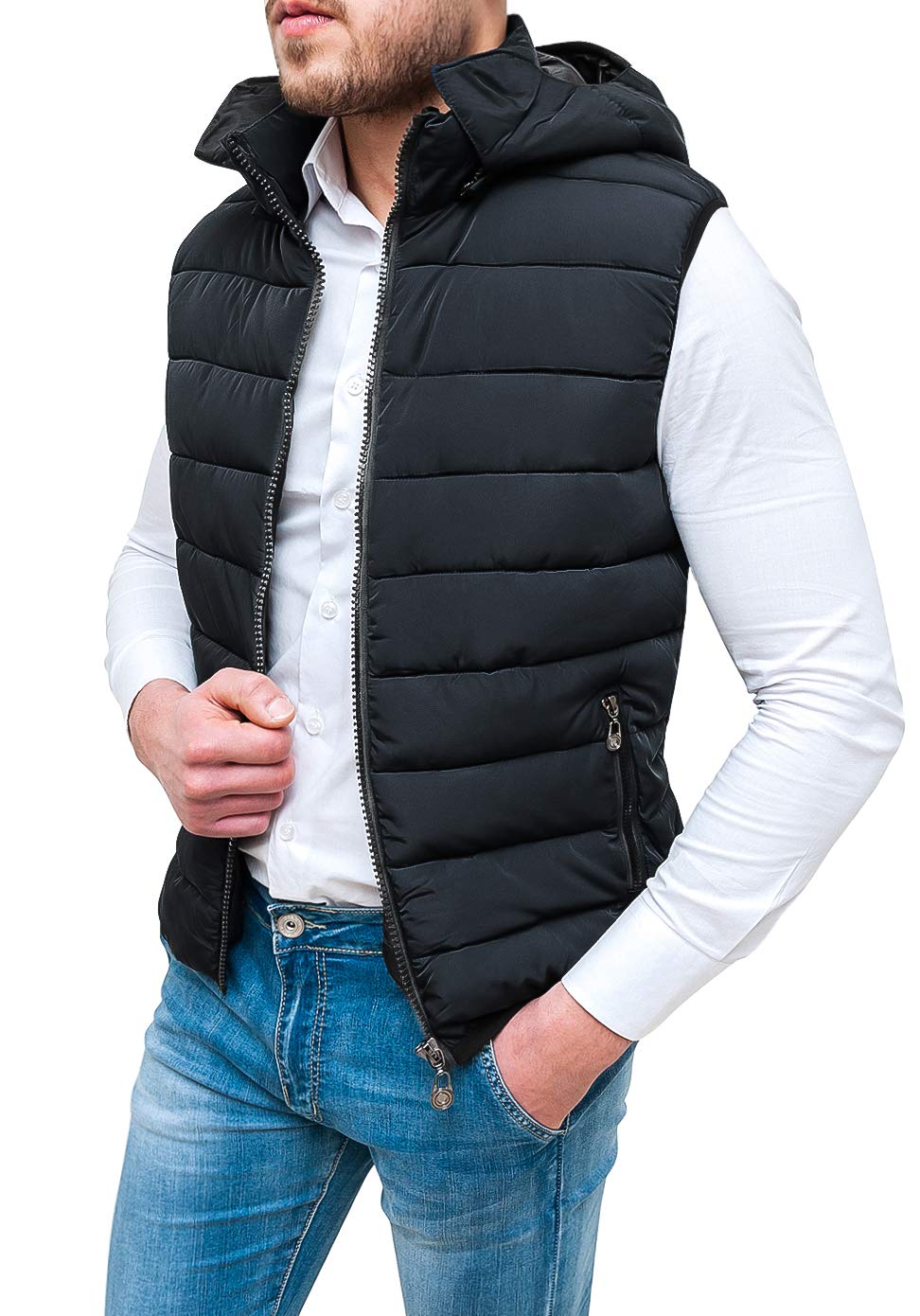 Evoga Giubbotto Piumino Uomo Slim Fit Bomber Gilet Smanicato con Cappuccio