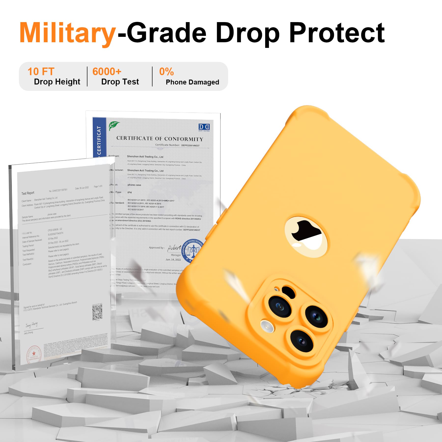 ORETECH Compatibile con Cover iPhone 14 Pro Max,Custodia iPhone 14 Pro Max con [ 2 x Pellicola Protettiva Vetro Temperato] 2 in 1 Ultra Sottile Antiurto Hard PC Silicone Anti Graffio Cover - Giallo - Vista 5