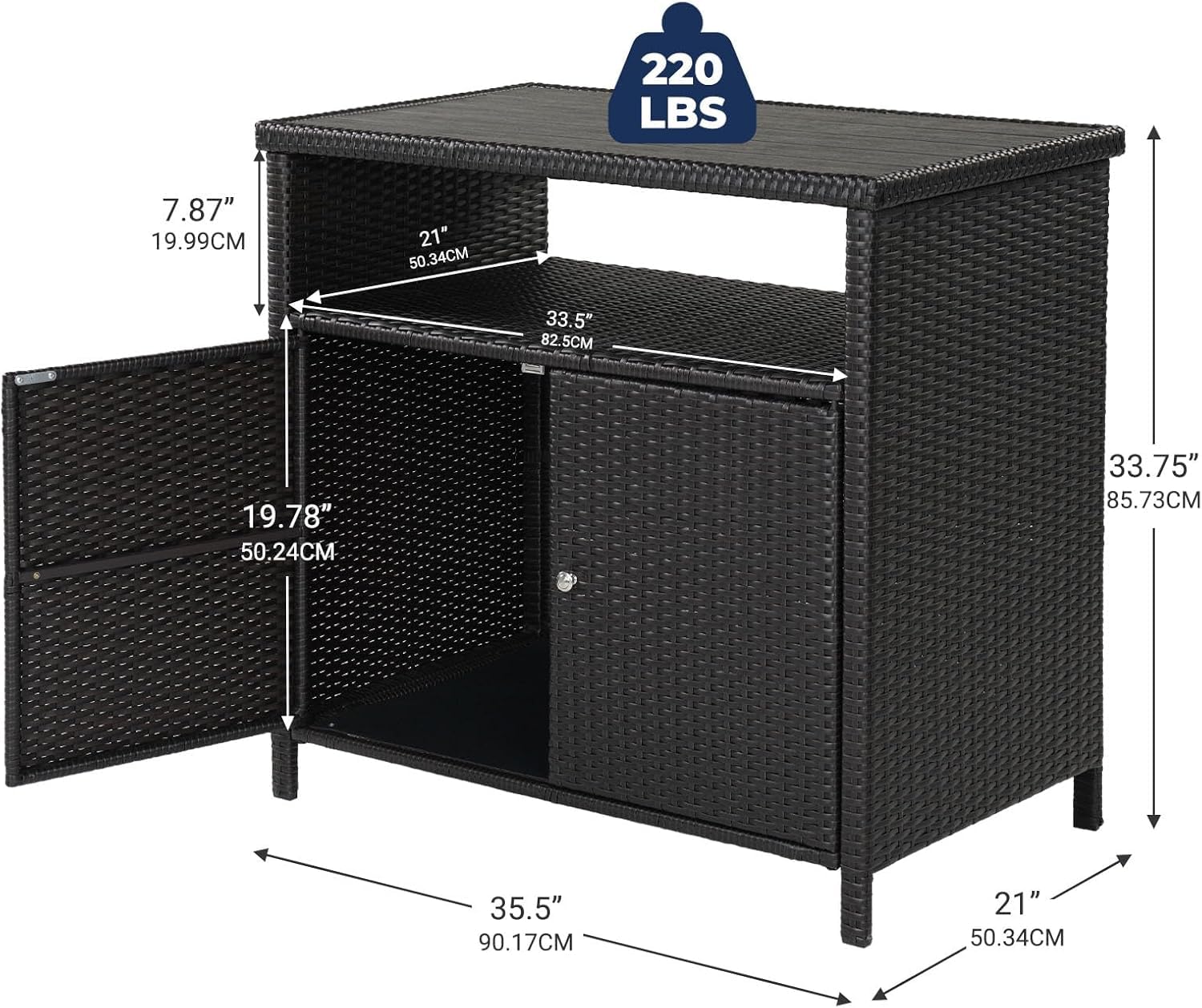 Grand patio Gartenschrank, Küchenschrank Rattan, Terrassenschrank, 90x 85 x 50 cm, mit Doppeltüren, Gartenschrank Rattan für Garten, Terrasse, Wohnzimmer, Kaffeebraun