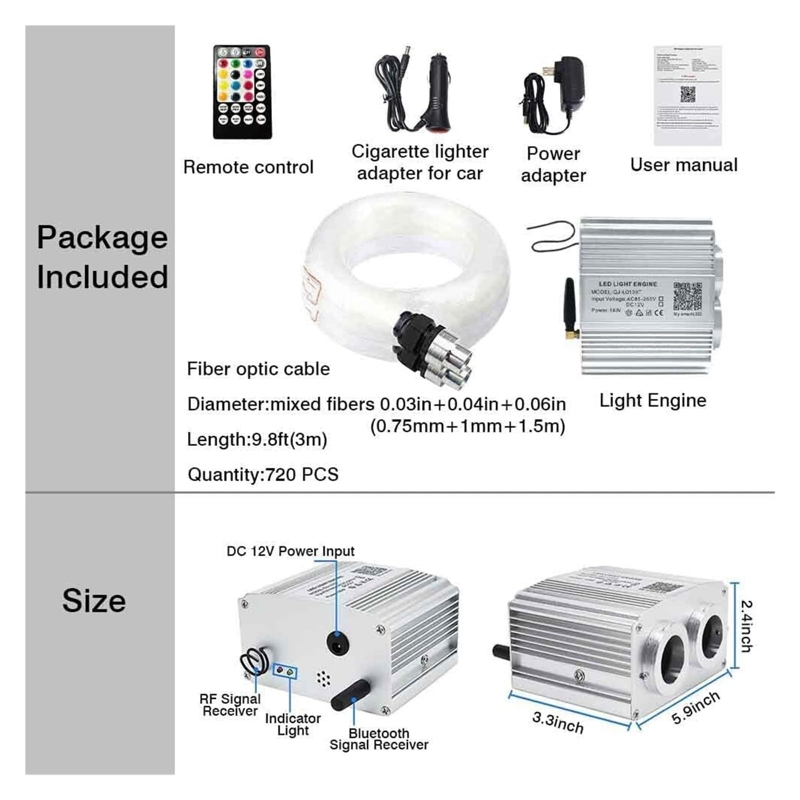 Podwójny Port 16W RGB LED Światła Światłowodowe Gwiazda Zestaw Oświetlenia Sufitowego, APP/Pilot Aktywowany Dźwiękiem 450 sztuk * 0.75 MM * 2 M,żYwy, Kolorowy, GwiaźDzisty Sufit
